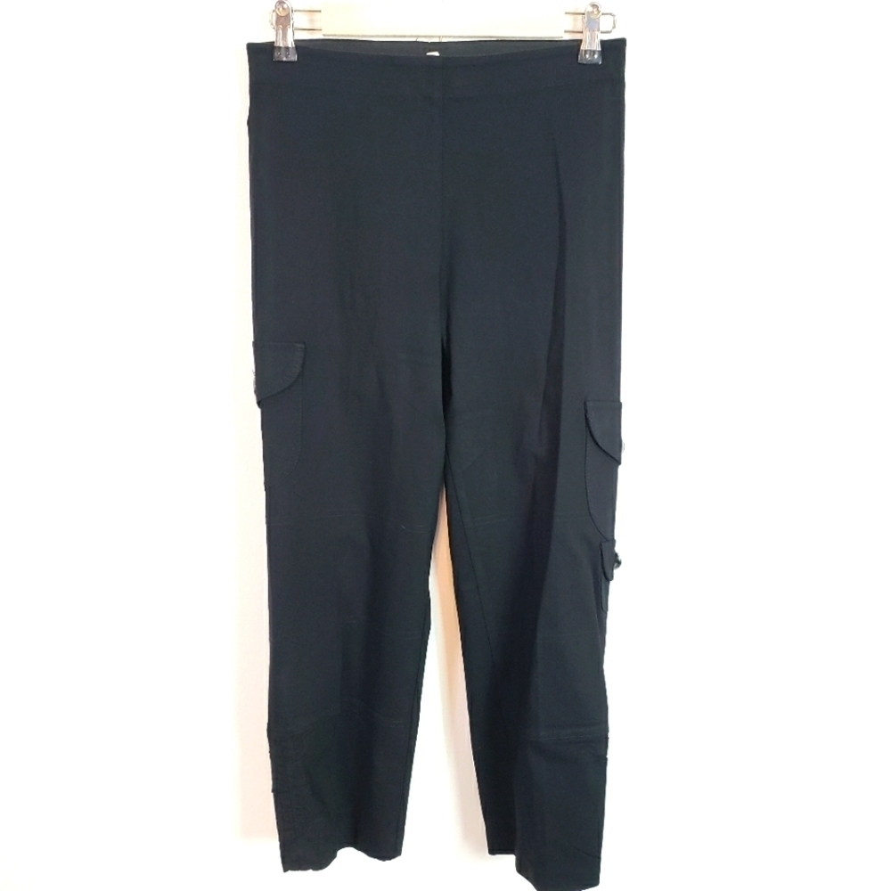 Vintage Equestrian black ponte cargo pocket leggings pants elastic ankle